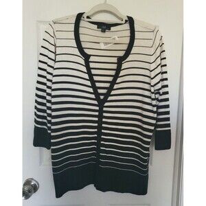 AGB Woman Black and White Striped Plus Size Cardigan 1X